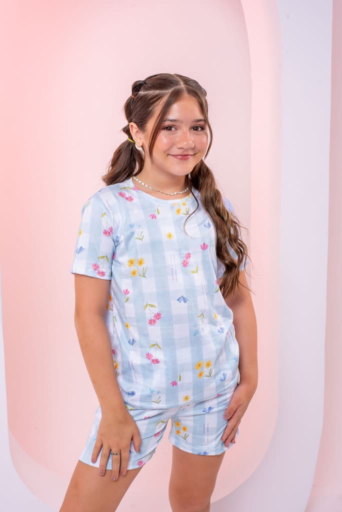 Pijama Short Floral Quadriculado